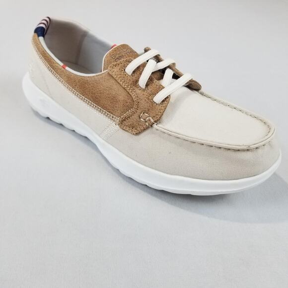 Skechers Shoes Womens 8 Natural Tan On-The-Go Boat Moc Toe Goga Mat NEW 136070 - Picture 2 of 10
